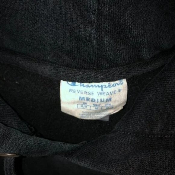 Champion Reverse Weave Hoodie Size Medium Vintage Black Long Sleeve Unisex - Picture 2 of 4